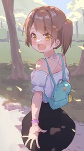 Preview wallpaper girl, gesture, smile, anime, art