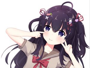 Preview wallpaper girl, gesture, smile, anime