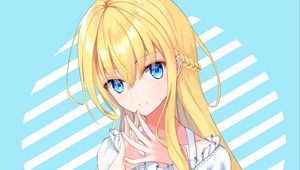 Preview wallpaper girl, gesture, smile, anime, art, blue