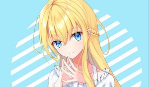 Preview wallpaper girl, gesture, smile, anime, art, blue