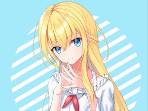 Preview wallpaper girl, gesture, smile, anime, art, blue