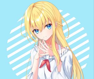 Preview wallpaper girl, gesture, smile, anime, art, blue