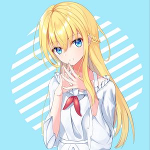 Preview wallpaper girl, gesture, smile, anime, art, blue