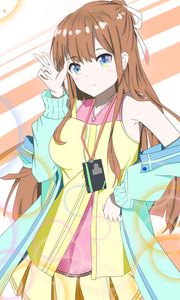 Preview wallpaper girl, gesture, smile, anime, colorful