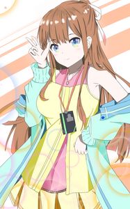 Preview wallpaper girl, gesture, smile, anime, colorful