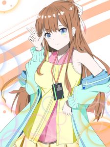 Preview wallpaper girl, gesture, smile, anime, colorful