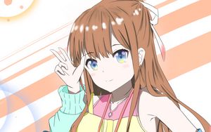 Preview wallpaper girl, gesture, smile, anime, colorful