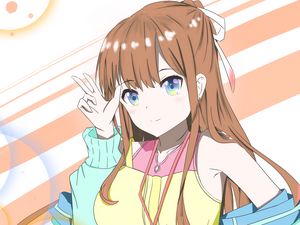 Preview wallpaper girl, gesture, smile, anime, colorful