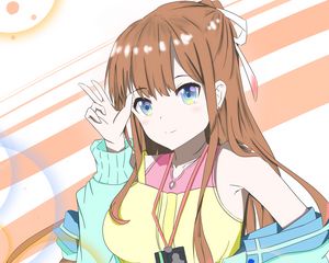 Preview wallpaper girl, gesture, smile, anime, colorful