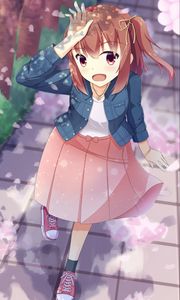 Preview wallpaper girl, gesture, smile, sakura, anime