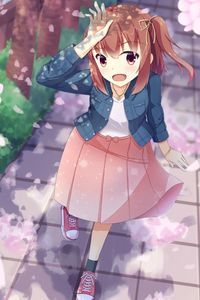 Preview wallpaper girl, gesture, smile, sakura, anime