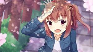 Preview wallpaper girl, gesture, smile, sakura, anime