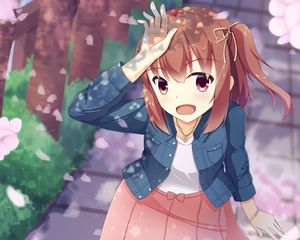 Preview wallpaper girl, gesture, smile, sakura, anime