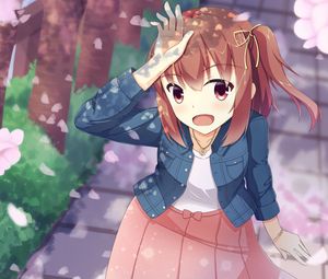 Preview wallpaper girl, gesture, smile, sakura, anime