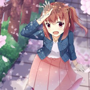 Preview wallpaper girl, gesture, smile, sakura, anime