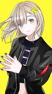 Preview wallpaper girl, gesture, smile, anime, art, cartoon, yellow
