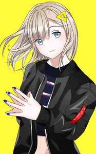 Preview wallpaper girl, gesture, smile, anime, art, cartoon, yellow