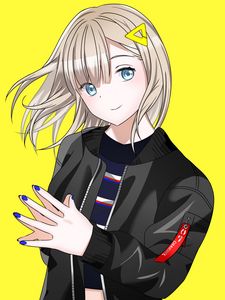 Preview wallpaper girl, gesture, smile, anime, art, cartoon, yellow