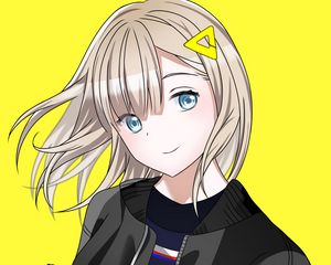 Preview wallpaper girl, gesture, smile, anime, art, cartoon, yellow