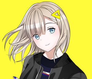 Preview wallpaper girl, gesture, smile, anime, art, cartoon, yellow