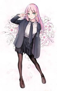 Preview wallpaper girl, gesture, smile, sakura, anime, art