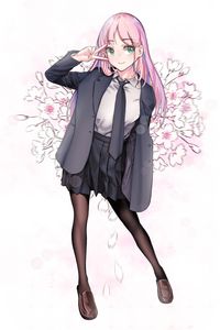 Preview wallpaper girl, gesture, smile, sakura, anime, art