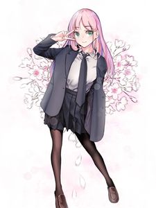 Preview wallpaper girl, gesture, smile, sakura, anime, art