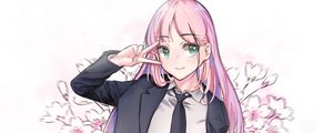 Preview wallpaper girl, gesture, smile, sakura, anime, art