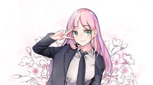 Preview wallpaper girl, gesture, smile, sakura, anime, art