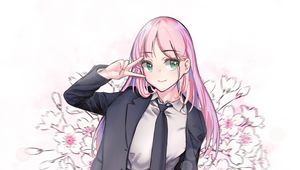 Preview wallpaper girl, gesture, smile, sakura, anime, art