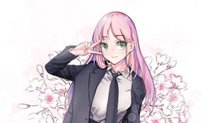 Preview wallpaper girl, gesture, smile, sakura, anime, art