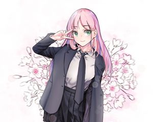 Preview wallpaper girl, gesture, smile, sakura, anime, art