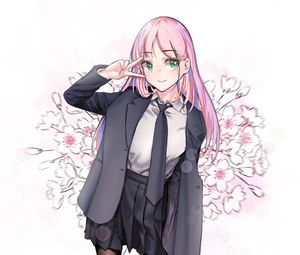 Preview wallpaper girl, gesture, smile, sakura, anime, art