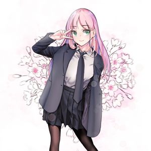 Preview wallpaper girl, gesture, smile, sakura, anime, art