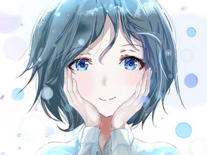 Preview wallpaper girl, gesture, smile, shirt, anime, cute