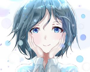 Preview wallpaper girl, gesture, smile, shirt, anime, cute