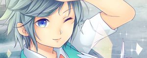 Preview wallpaper girl, gesture, smile, shirt, anime