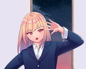Preview wallpaper girl, gesture, uniform, anime, art