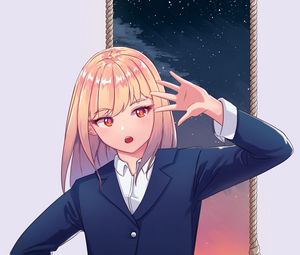 Preview wallpaper girl, gesture, uniform, anime, art