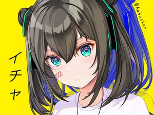 Preview wallpaper girl, glance, anime, yellow, bright