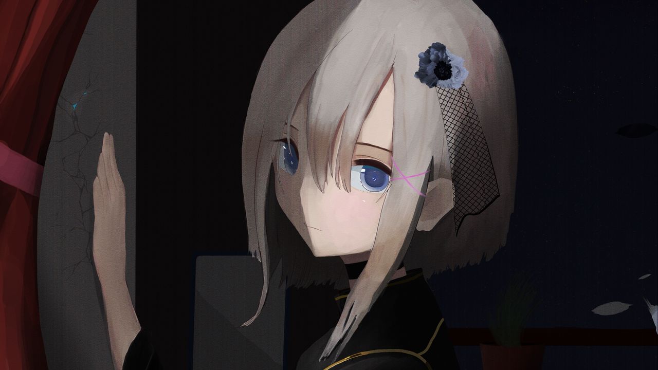 Wallpaper girl, glance, anime, art, dark