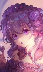 Preview wallpaper girl, glance, anime, art, vintage, purple