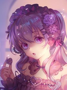 Preview wallpaper girl, glance, anime, art, vintage, purple