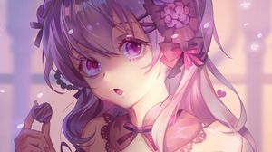 Preview wallpaper girl, glance, anime, art, vintage, purple