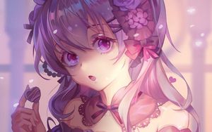 Preview wallpaper girl, glance, anime, art, vintage, purple