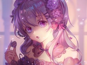 Preview wallpaper girl, glance, anime, art, vintage, purple