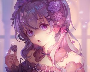 Preview wallpaper girl, glance, anime, art, vintage, purple