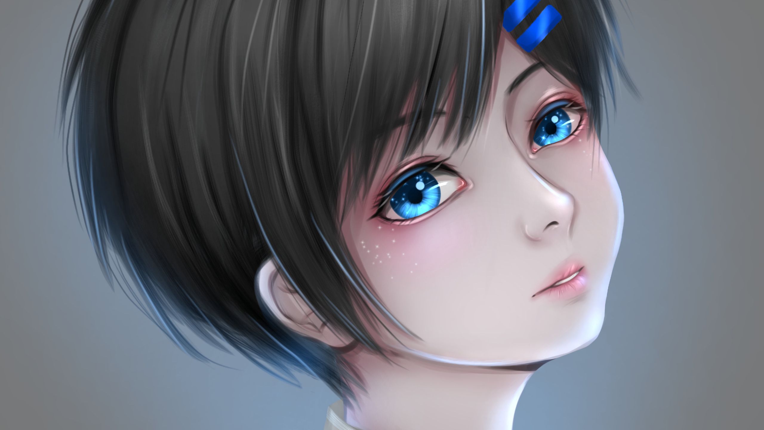 Download wallpaper 2560x1440 girl, glance, anime, art, blue widescreen