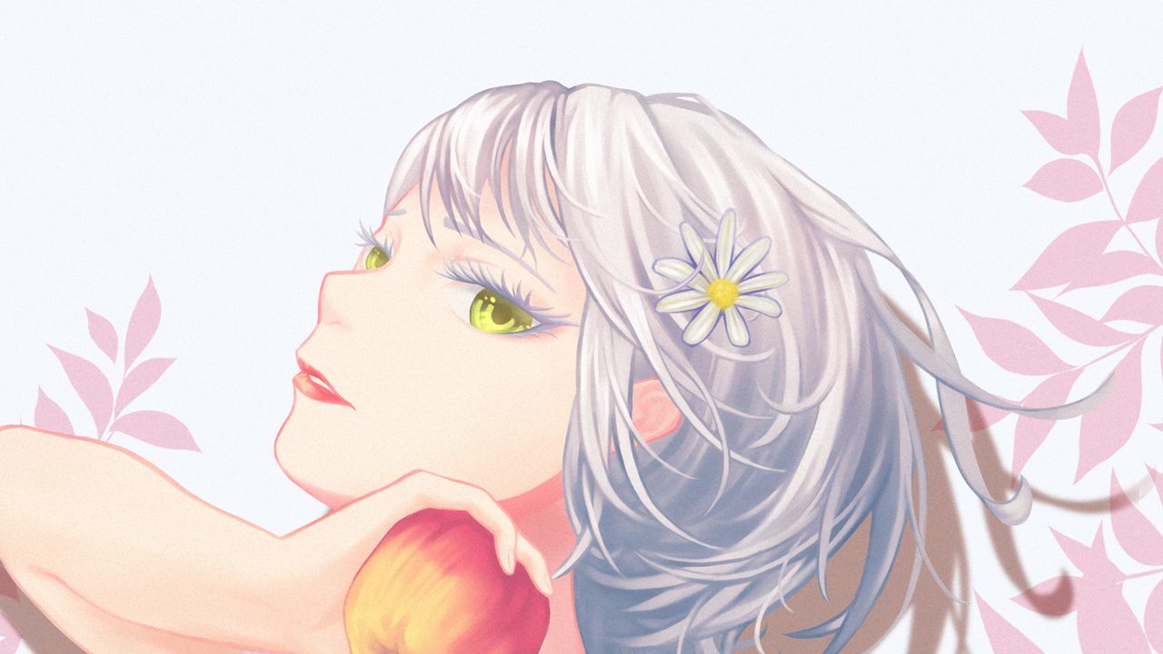 Wallpaper girl, glance, apple, anime, art, light