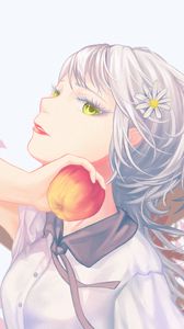 Preview wallpaper girl, glance, apple, anime, art, light